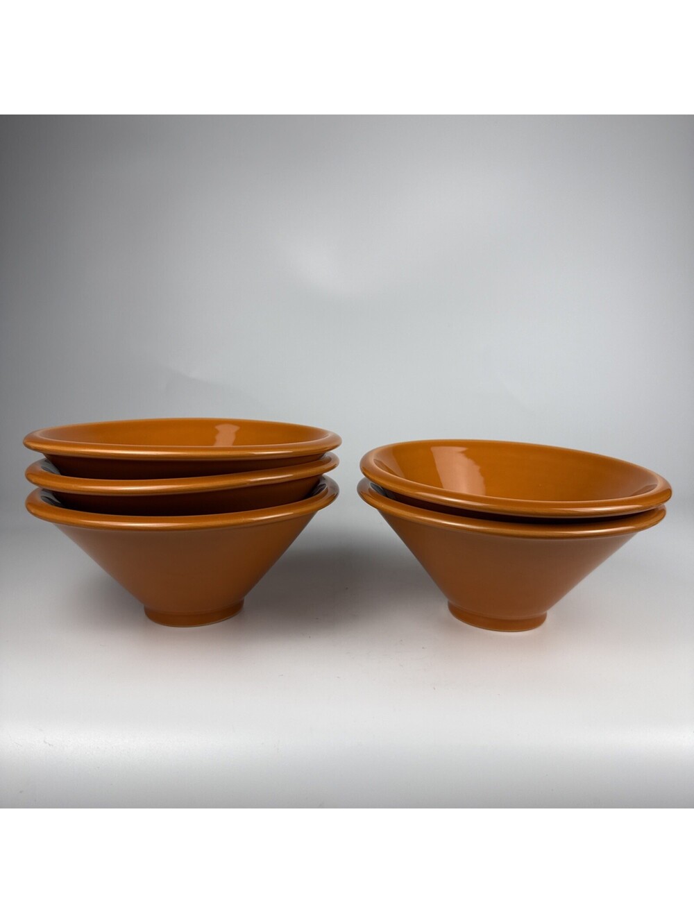 NapaStyle Cereal Bowls Set 5 Orange Brown Glazed Ceramic Soup Made in Portugal